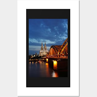 Cologne Cathedral, Dom, Hohenzollern Bridge, dusk, Cologne, Germany Posters and Art